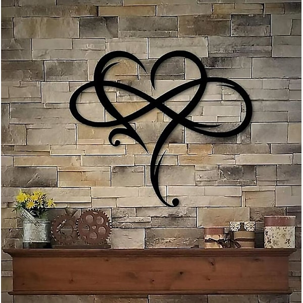 Infinity Heart Metallveggkunst - Evig kjærlighet veggdekorasjon for hjemmedekor (40*35cm, svart)