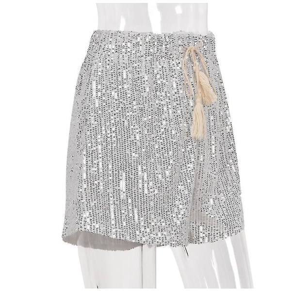 Højt taljede sequin glitter shorts til kvinder XL