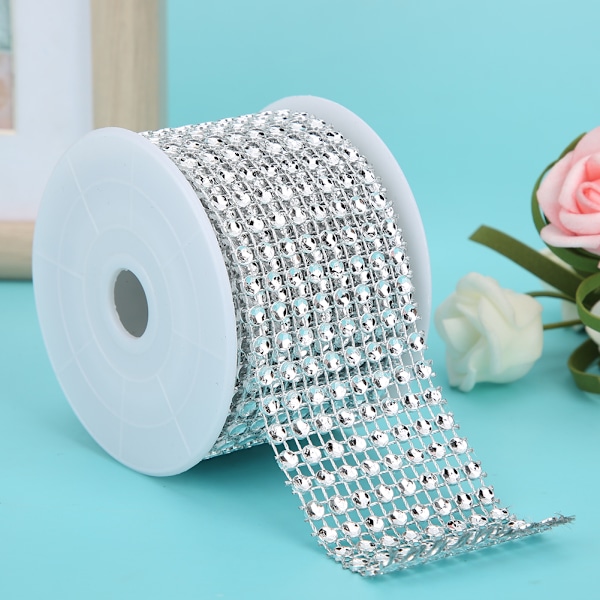 3PCS Rhinestone Mesh Roll Shiny Diamond Wrap Ribbon Trim DIY Hand Made DecorationSilver