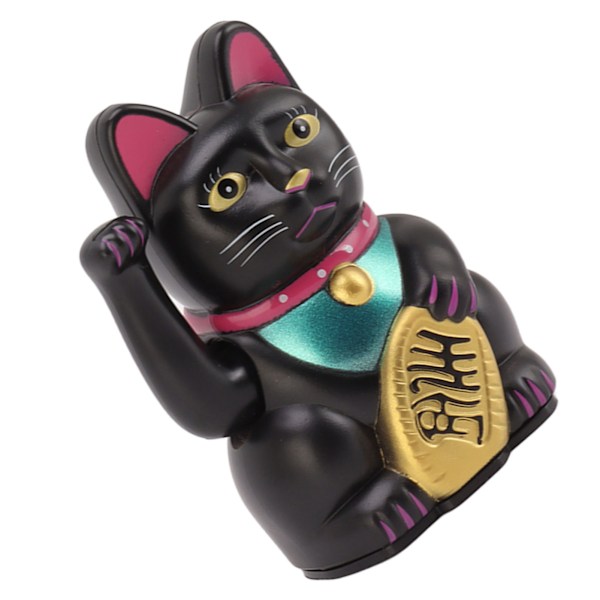 4 Tommers Lykkekatt Dekor Håndvinkende Velkommen Katt for Hjem Desk Ornament Gavegiving Svart