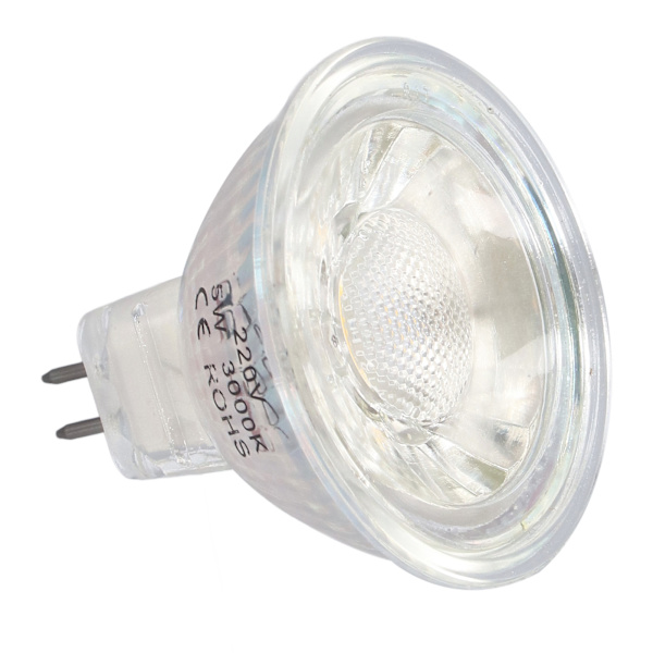 5W COB LED-lampa Glas MR16-lampa Dimbar Spot-lampa för sovrum Vardagsrum 220VVarmt vitt ljus 3000K