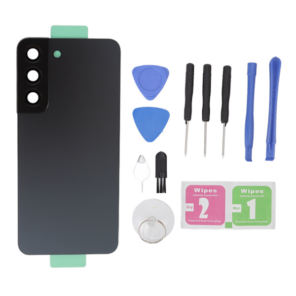 Telefon bakre glasögonfodral förinstallerad kameralins med reparationsverktygssats för Samsung Galaxy S22 S901U S901F Silver Grey