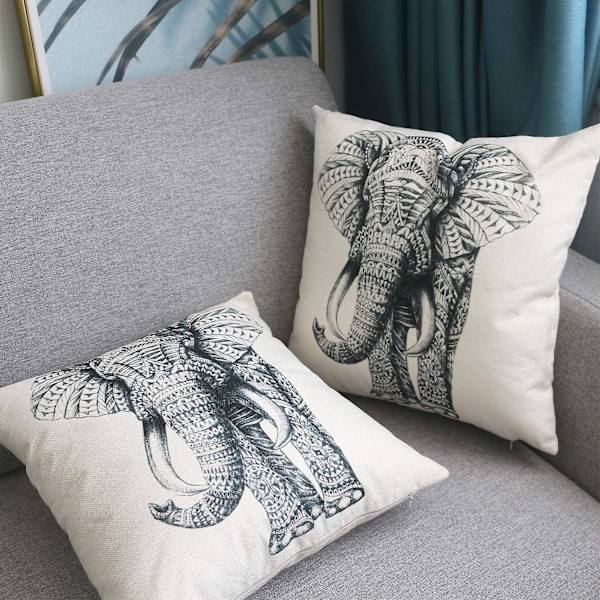 Elephant Pattern Örngott för 45 x 45 cm Hemmakontorskuddar