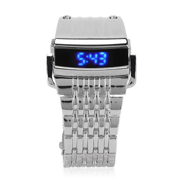 Alloy Ur LED Digital Display Quick Release Moderne Herreur til Daglig Brug Sølv Blåt Lys