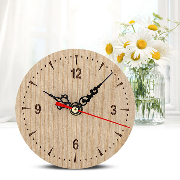 Vintage rundt træbord Skrivebord væg analog ur til stue soveværelse kontor (12cm)