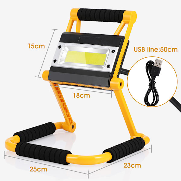 20W uppladdningsbar LED-stativlampa, hopfällbar bärbar lampa, inbyggt batteri 4400 mAh, gult stativ