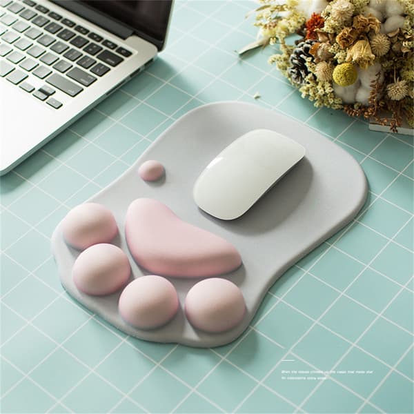 Musematte med kattepote, multifunksjonell, tegneserie, sklisikker, ergonomisk musematte med håndleddsstøtte for hjemmekontorarbeid, temperament grå