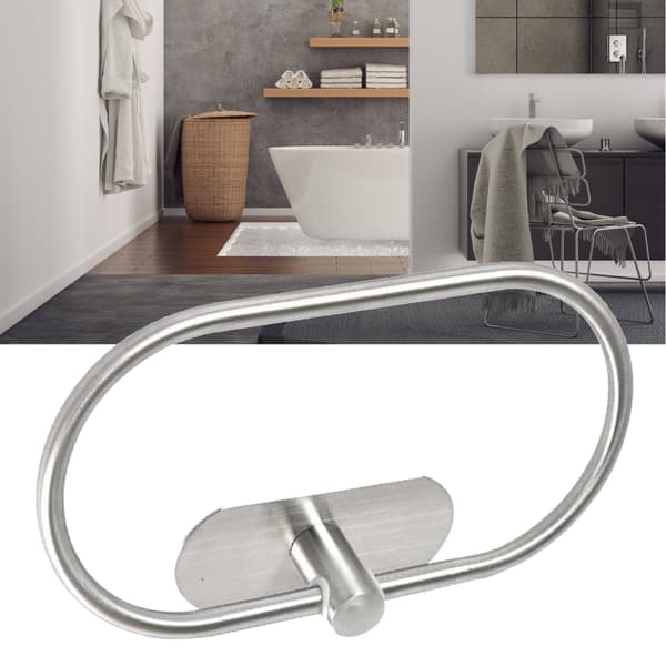 Handduksring Rostfritt Stål Väggmonterad Stansfri Installation Modern Oval Handdukshållare Silver