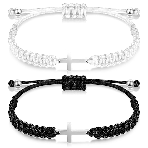 Venskabskors Armbånd Sort Snøre Vævet Justerbar Par Armbånd med Kors Charm til Kvinder
