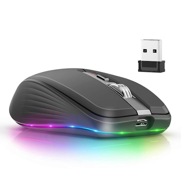 (Svart 2.4G Dual-Mode Bluetooth 5.1 Trådløs Mus, USB-Lading