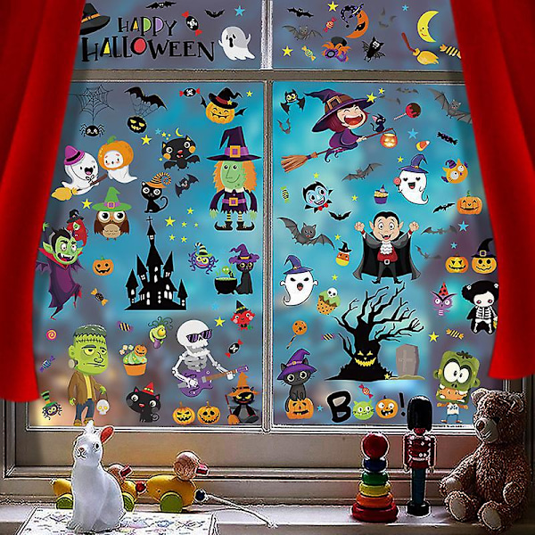 Halloween-veggdekor: Gresskar, edderkopp, spøkelse, vindusdekaler