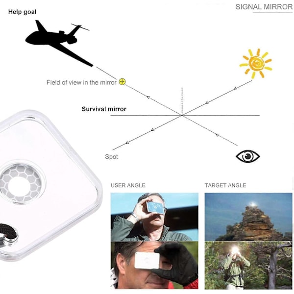 Signalspegel, Reflekterande överlevnadsspegel för utomhusbruk med justerbar snodd, Multifunktionellt reflekterande signalspegelverktyg för nödräddning, för camping