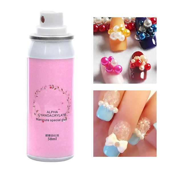 50 ml nagelkonstlimspray härdningsmedel för nagelsmycken strass faux pärla nagellim härdning