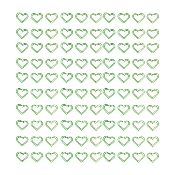 100 st Grön hjärtformad gem, halkbeständig pläterad metall söta gem Bärbara små gem för skolan