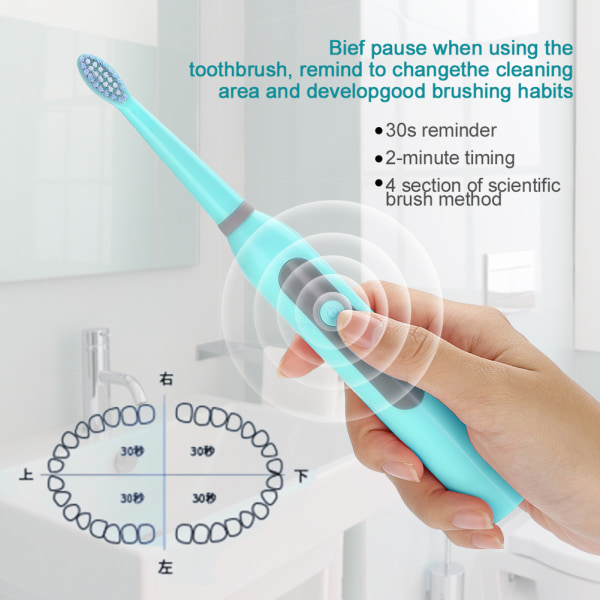 Elektrisk tannbørstebatteri Sonic vanntett erstatningsbørstehode Tennrengjøringsverktøy Blå