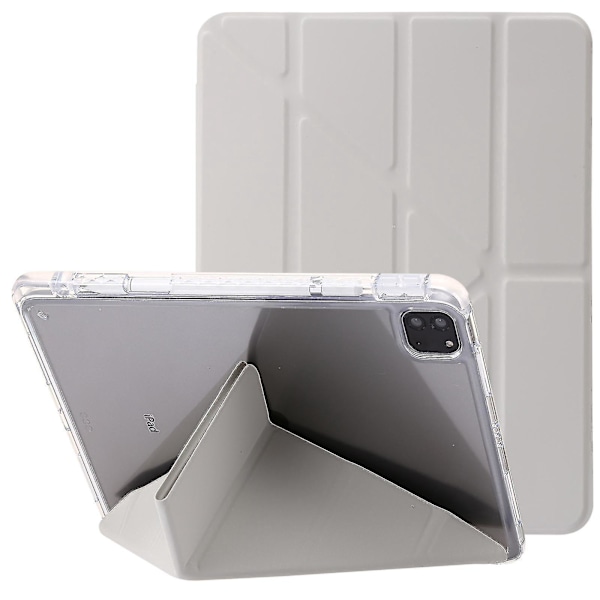 Tablet etui til iPad Pro 11 (2018) / (2020) / (2021) / (2022) / iPad Air (2020) / (2022) origami tri-fold stand læder+ klar akryl cover-B6 Beige