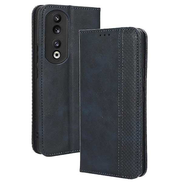 kompatibel Honor 90 Magnetisk Standpung Telefon Cover PU Læder Retro Telefon Shell Case-I Blå