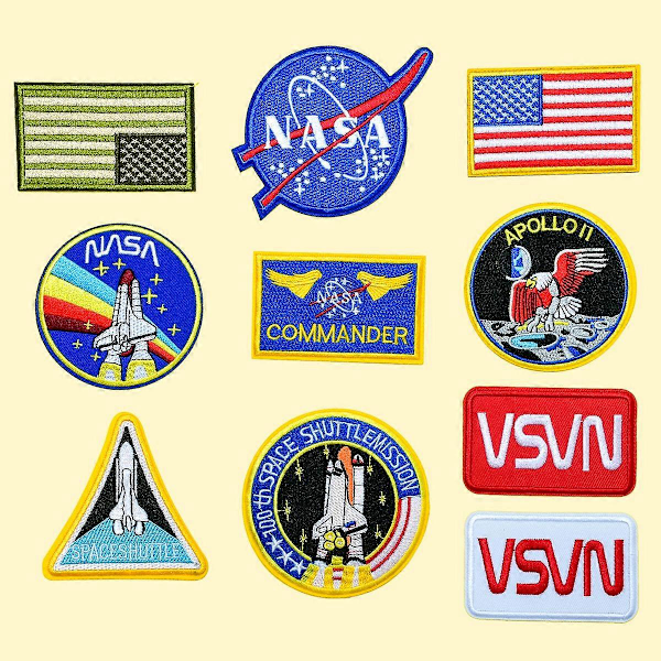 10 st NASA-märken, broderade stryka på/sy på-märken Rymdmärke Applikation för kläder, klänning, hatt, jeans, gör-det-själv-tillbehör