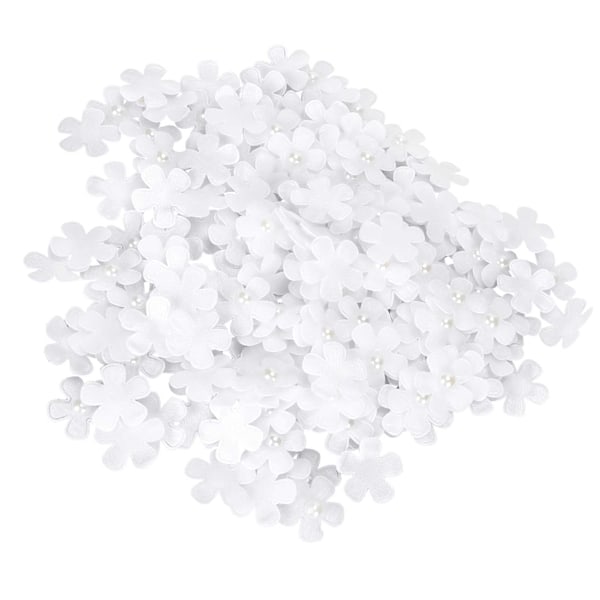 200 st handgjorda blommor vita femkronblad pärla strass DIY konstgjorda hårtillbehör