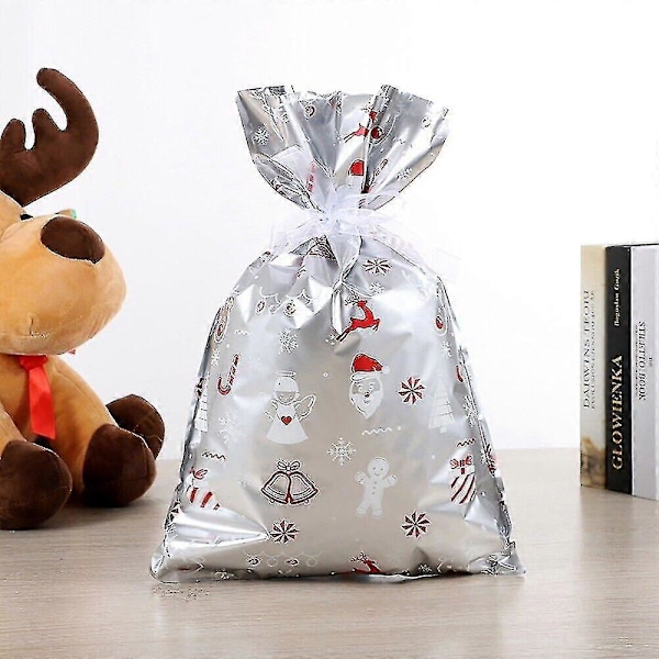 10 stk. Juleposer Gjenbrukbare Store Julegaveposer Snøring Gavepose Hvit 29*43cm