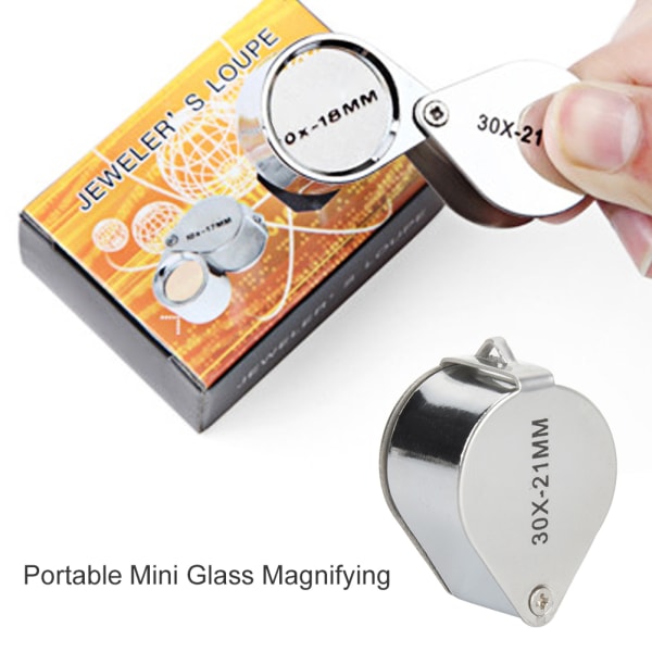 Bærbar mini-glasforstørrelsesglassmykkeforstørrelsesglas til identifikation af smykkefrimærker Mønter AntikviteterSølv