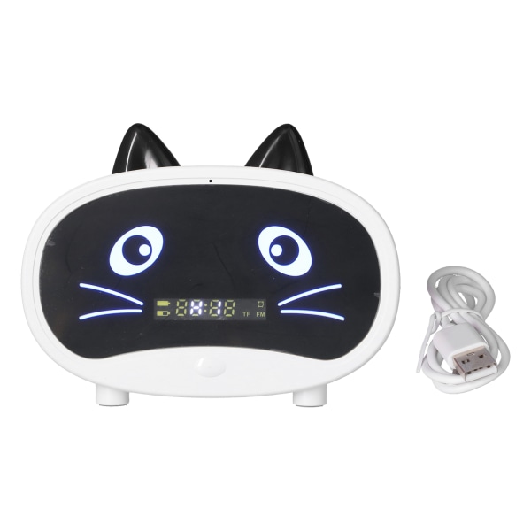 Mini tecknad högtalare multifunktionell söt katt örondesign smart set dubbla väckarklockor för kontor i sovrummet Vit