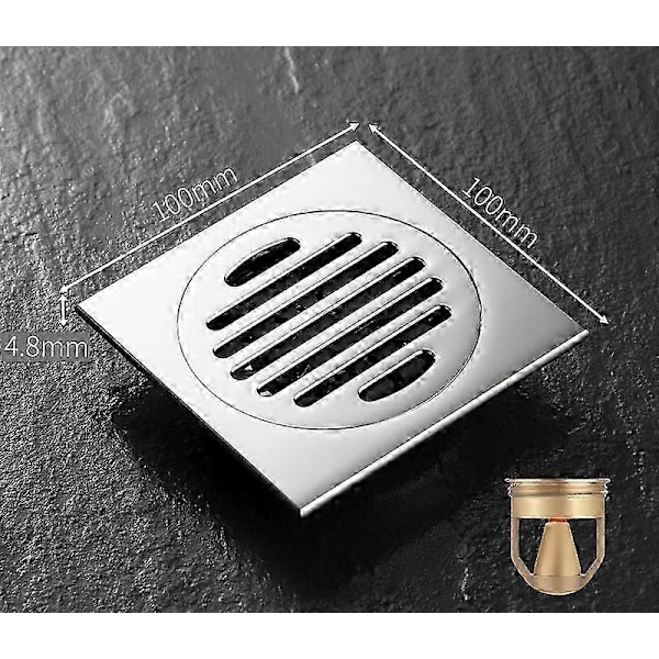 Gulvsluk Baderom Avtakbart Slukdeksel for Baderom Dusjrom Firkantet Toalett Hage Sil Rustfritt Stål Svart 10x10cm_SZXM