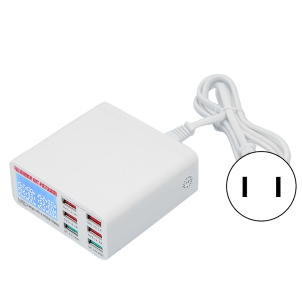 QC3.0 Flere USB Vægoplader 6 Muti Port USB Adapter Strømstik Hurtig Opladning Blok Cube med LED Display 100‑240VUS Stik