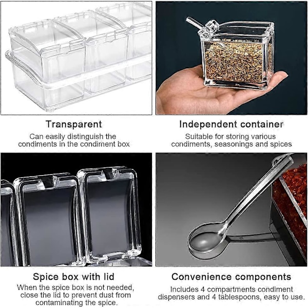 4 st Kryddburkar med Plastsked Transparenta Kryddburkar Kryddförvaringslåda Set Akryl Kryddförvaringslåda Flaska