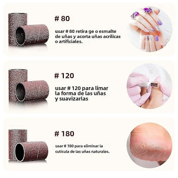 500-pack Nagelpoleringsremsor med 80/120/180/240 Korn Professionell Manikyr Lämplig för Nagelborr för Akrylnaglar NSB180Grit-500pcs