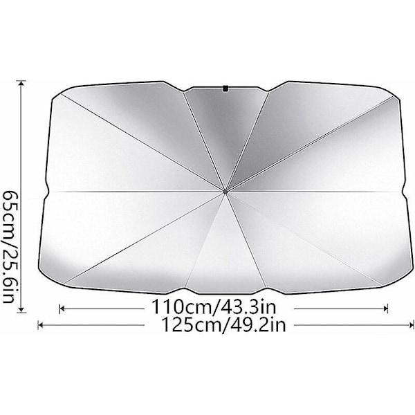 Foldbar Bilrude Solskærm, Bil Frontrude Solskærm, Sølv, 125*65cm