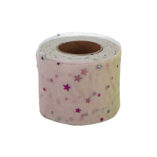 Paljetti Tulle Kangas 6cm 25Yards Romanttinen Tuntuma Käsityötuotanto Monikäyttöinen DIY Koriste Vaaleanpunainen Pentagrammi