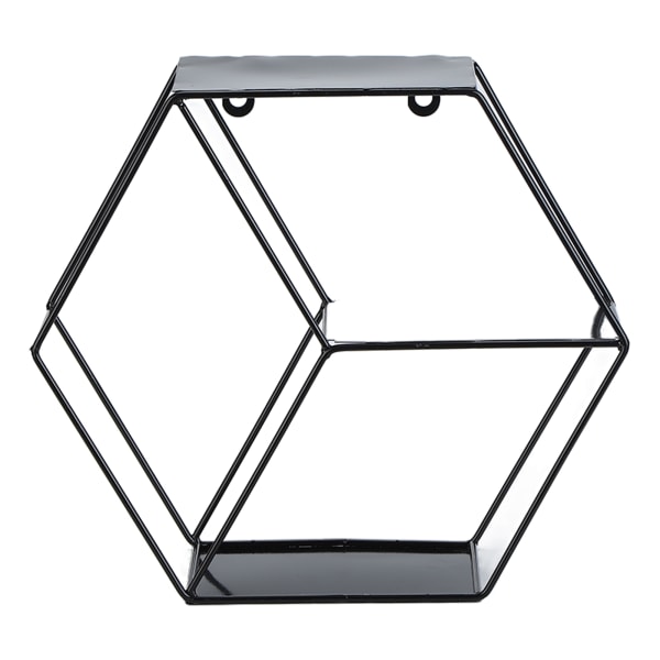 Hex hylder Simple Smedejern Sekskantet soveværelse Stue Kontor Væghylde Dekoration Sort