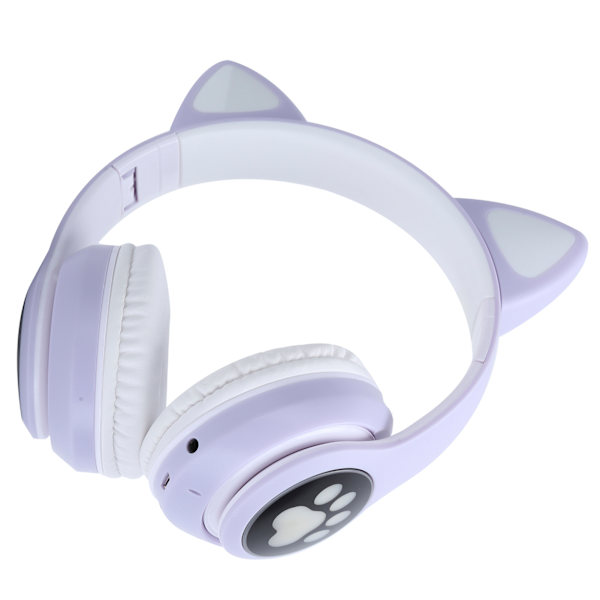 Bluetooth 5.0 hörlurar Cat Ear LED Light Trådlöst söta headset för unga människor Lila katttassmönster