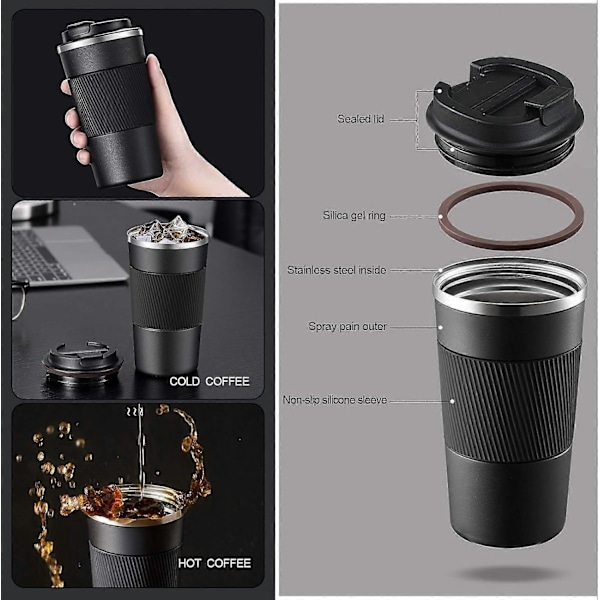 Resemugg för varma och kalla drycker, isolerad kaffemugg med läckagesäkert lock, dubbelväggig resemugg