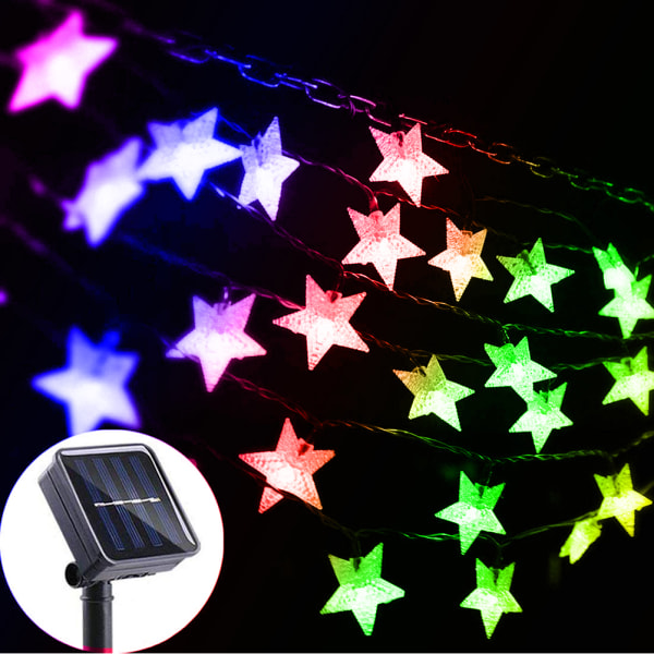 Solar Star String Lights Utendørs Solar Powered String Lights Blinkende Fairy Lights for Hage Plen Patio Landskap Juleferiedekorasjoner