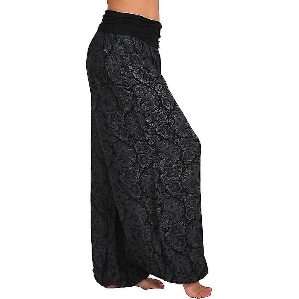 Trykte Baggy Harem Yoga Bukser for Kvinner Aladdin Gypsy Hippie Plus Size 4XL Svart