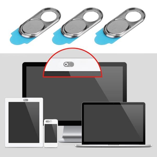 3 stk metall linsedeksel kamera personvern beskyttelses klistremerke webkamera deksel for smarttelefoner nettbrett (svart)