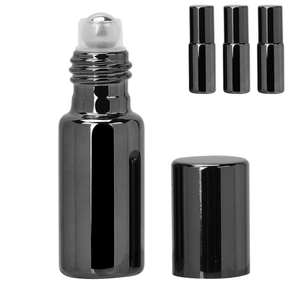 3 stk. professionel glasparfumerulleflaske bærbar æterisk olie roll-on flaskesæt 5 ml sort