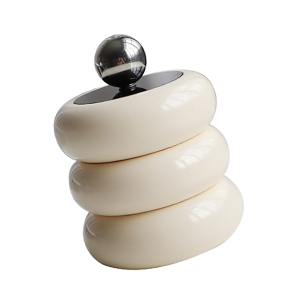 Nordisk stil Qtip-holder Dispenser Desktop Støvsikker Bomuldspind Opbevaringsbeholder Donut Form Makeup Opbevaringsboks med låg Mælkehvid 3 lag