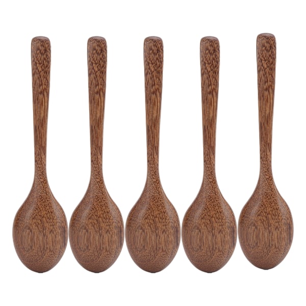 5 st träskedar Burr Free Robust Hållbar Lätt Värmebeständig Trä Mätssked Set för Gåvor HemBig Crimp Tail Spoon