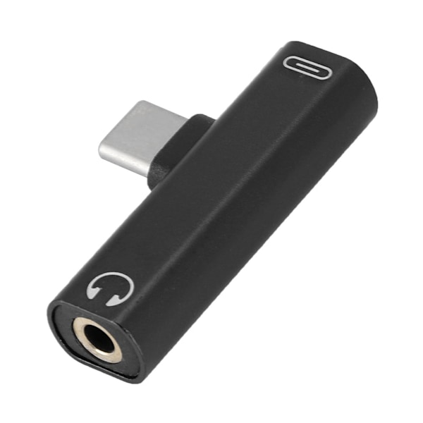 2 i 1 Type C til 3,5 mm Jack Hodetelefon USB-ladekonverter Multifunksjonell Transverter Svart