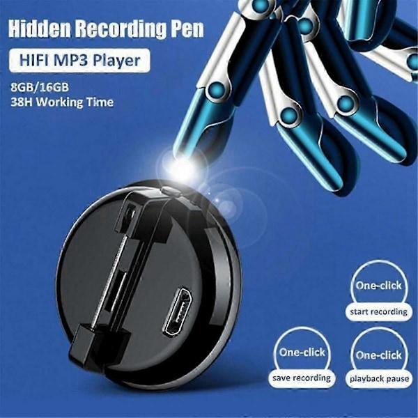 Digital Stemmeoptager Mini Broche Lydoptager Professionel Langdistance Stemmeoptager MP3-afspiller -8GB