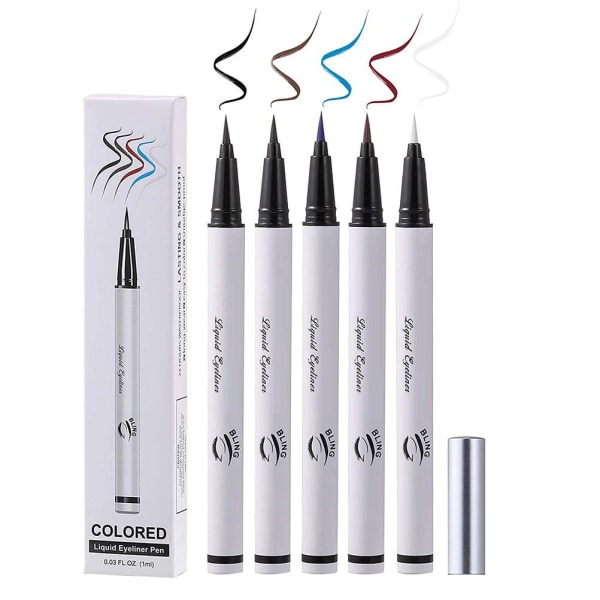 Flytande eyelinerpennor 5 färger eyeliners set för kvinnor fläcksäkra färgade vattenlinje eyeliners