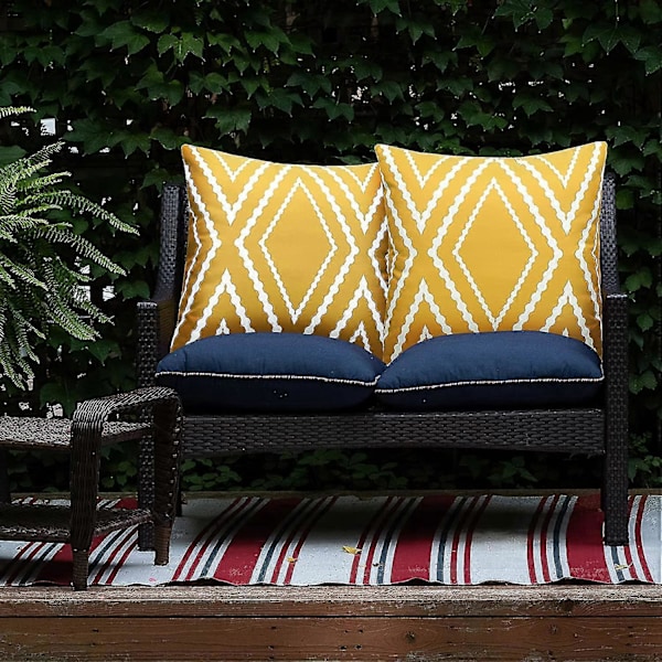 2 kappaleen setti vedenpitäviä boho-tyynyjenpäällisiä ulkokäyttöön, geometriset tyynyliinat patiolle ja puutarhaan - 18 x 18 tuumaa 18X18