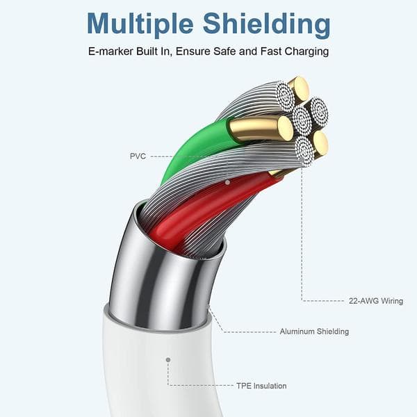 3-pakke 2m USB-C-kabel for lading og dataoverføring iPhone 16, 15 iPad Mac Hvit White 3-PACK 2M laddkabel