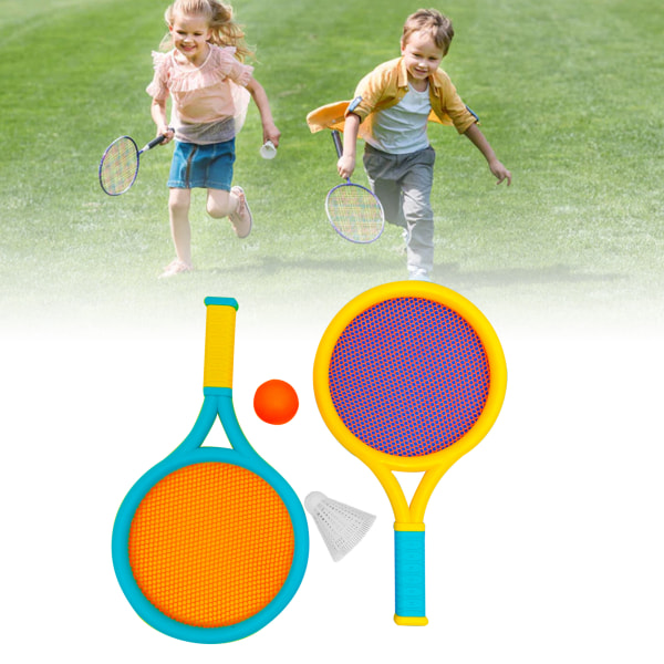 Badmintonracket för barn Halkbeständig Slitstark elastisk bärbar set för barn 2 racketar 2 bollar Blå Gul