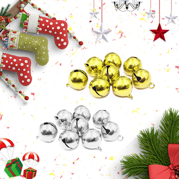 50 st små metallklockor färgglad färg jul bjällror nyckelhänge fest DIY pärlor (gul silver)
