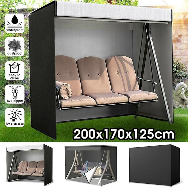 Hagehuske Setetrekk, 3-seters 210D Oxford Vanntett Anti-UV Huske Setetrekk, Utendørs Huske Beskyttelsestrekk 200x170x125cm
