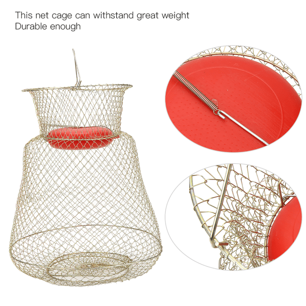 Rustfrit stål Foldbar Rund Transportabel Fisk Rejekurv Fiskenetbur med flydende skål Diameter 33 cm(S)